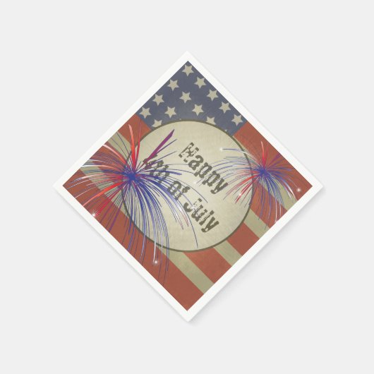 7月4日おめでとう |素朴ヴィンテージ スタンダードカクテルナプキン (角)