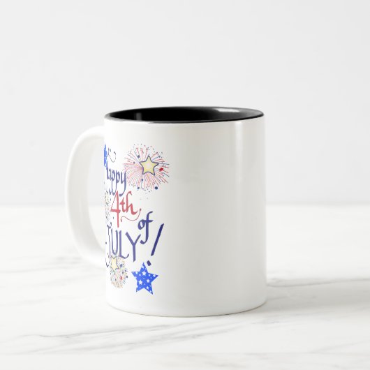 7月4日おめでとう！花火と星で ツートーンマグカップ (正面左)