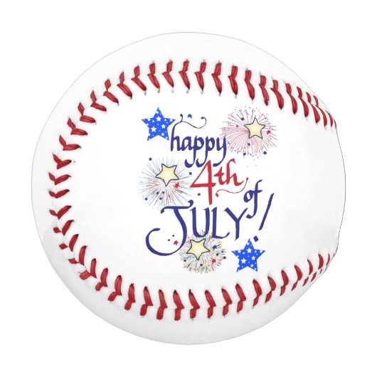 7月4日おめでとう！花火と星で 野球ボール (正面左)