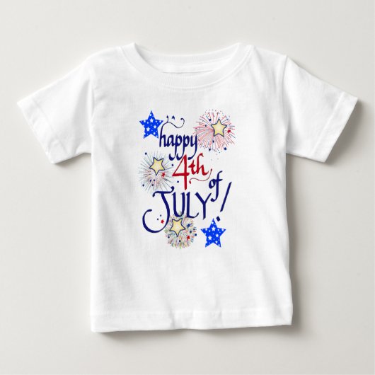 7月4日おめでとう!花火と星とともに ベビーTシャツ (正面)