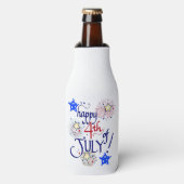 7月4日おめでとう！花火と星とともに ボトルクーラー (ボトル正面)