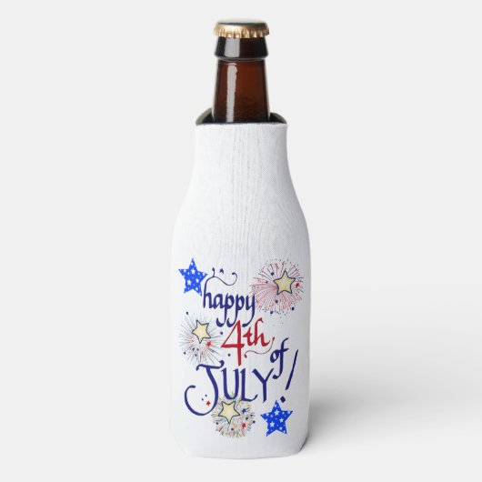 7月4日おめでとう！花火と星とともに ボトルクーラー (ボトル正面)