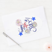 7月4日おめでとう！花火と星とともに 楕円形シール (封筒)