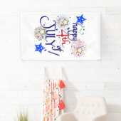 7月4日おめでとう！花火と星とともに 横断幕 (インサイチュ)