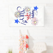 7月4日おめでとう！花火と星のバナー付き 横断幕 (インサイチュ)