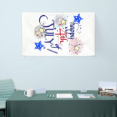 7月4日おめでとう！花火と星のバナー付き 横断幕 (トレードショー)