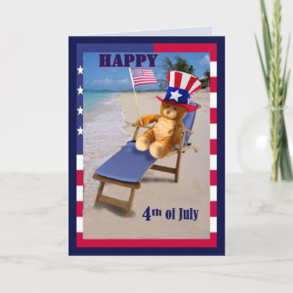 7月4日おもしろいカード愛国的テディベア カード