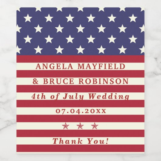 7月4日お礼結婚の星の名ストライプ前 ワインラベル (シングルラベル)