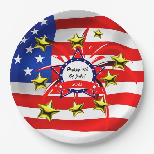 7月4日お祝いパーティー紙プレート ペーパープレート (正面)