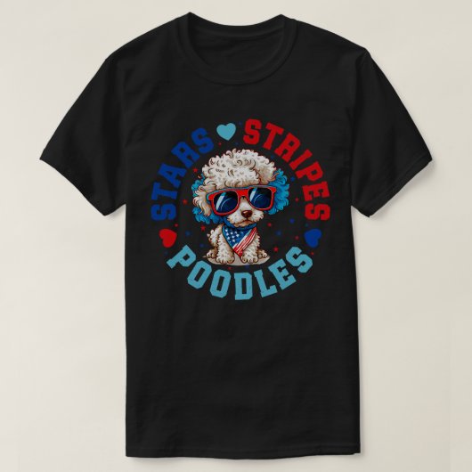 7月4日お祝い愛国的なプードル犬 Tシャツ (デザイン正面)