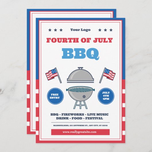 7月4日お祝い独立記念日 招待状 (正面/裏面)