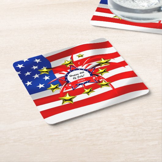 7月4日お祝い紙飲み物用コースター スクエアペーパーコースター (アングル)