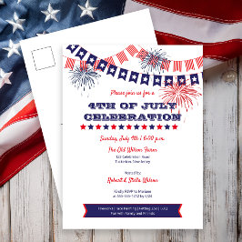 7月4日お祝い花火 | バンティング招待状 ポストカード