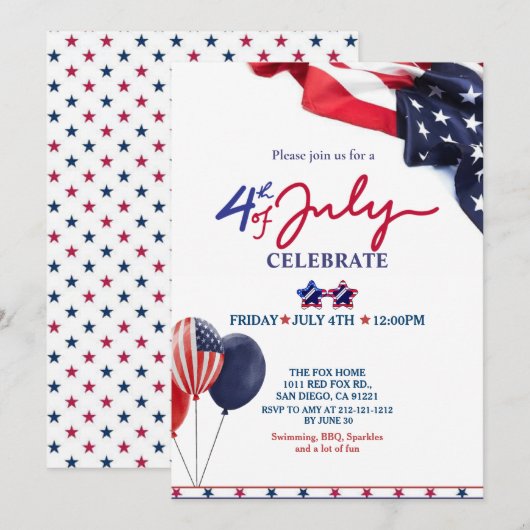 7月4日お祝い 招待状 (正面/裏面)