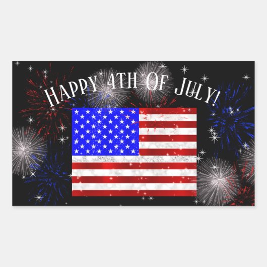 7月4日お祝い – 米国国旗 長方形シール (正面)
