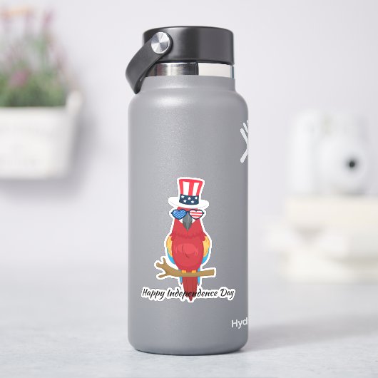 7月4日かわいいオウムのインペンの日アメリカ国旗のガラス シール (HydroFlask)