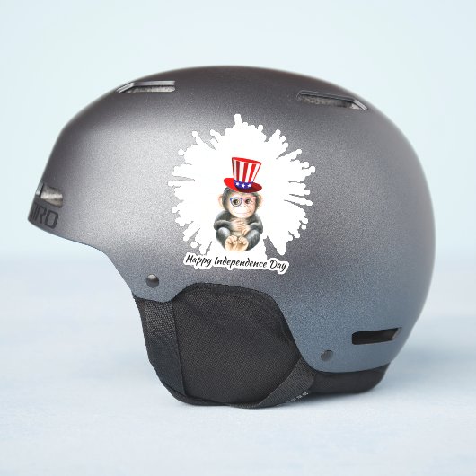7月4日かわいいサルHappy freedom Usa国旗 シール (ヘルメット側面)