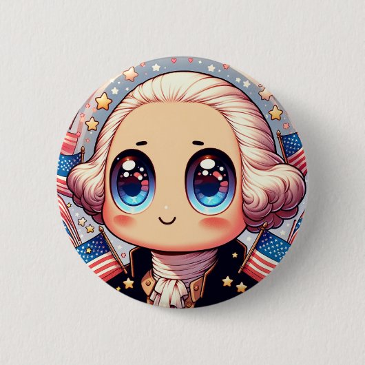 7月4日かわいいジョージワシントンピン 缶バッジ (正面)