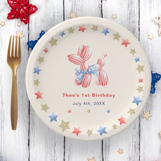 7月4日かわいいバルーンスター誕生日パーティー ペーパープレート