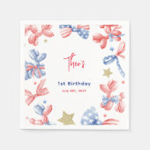 7月4日かわいいバルーンボウ誕生日パーティー スタンダードカクテルナプキン (正面)