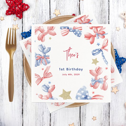 7月4日かわいいバルーンボウ誕生日パーティー スタンダードカクテルナプキン