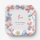 7月4日かわいいバルーンボウ誕生日パーティー ペーパープレート (正面)