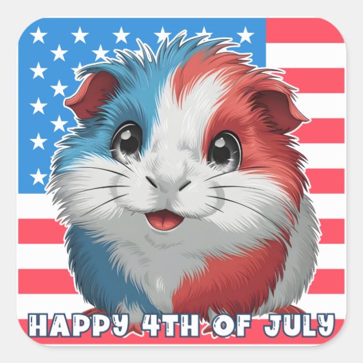 7月4日かわいいモルモットのステッカーシート スクエアシール (正面)