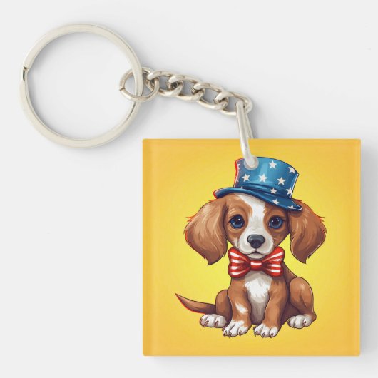 7月4日かわいい子犬–71009 キーホルダー (正面)