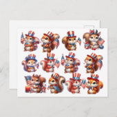 7月4日かわいい水色リス ポストカード (正面/裏面)