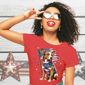 7月4日かわいい犬の国旗 Tシャツ