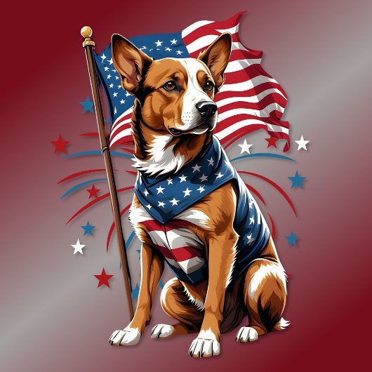 7月4日かわいい犬の国旗 Tシャツ
