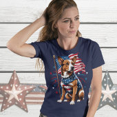 7月4日かわいい犬の国旗 Tシャツ