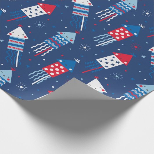 7月4日かわいい花火赤白青 ラッピングペーパー (角)
