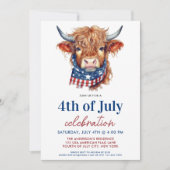 7月4日かわいい赤白青愛国の牛 招待状 (正面)