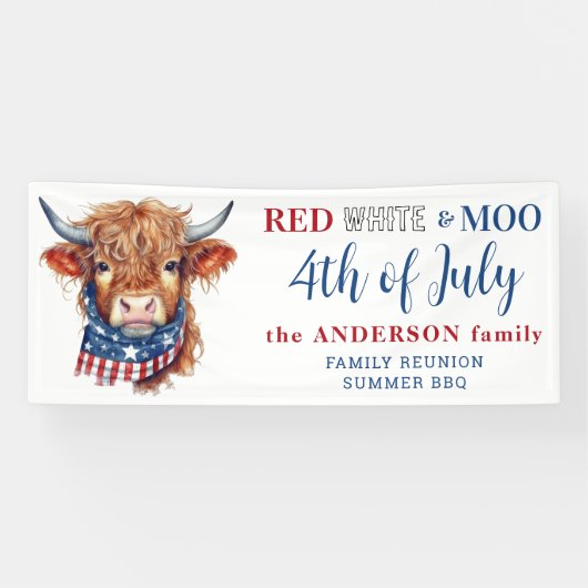 7月4日かわいい赤白青愛国の牛 横断幕 (横)