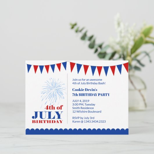 7月4日こどもの誕生日会の招待状 招待状 (スタンド正面)