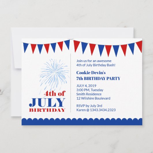 7月4日こどもの誕生日会の招待状 招待状 (正面)