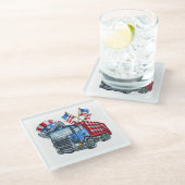 7月4日ごみトラックおかしなシャツ男女 ガラスコースター (アングル)