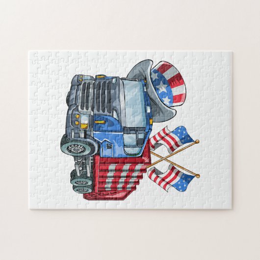 7月4日ごみトラックおかしなシャツ男女 ジグソーパズル (横)