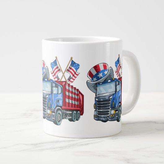 7月4日ごみトラックおかしなシャツ男女 ジャンボコーヒーマグカップ (正面右)