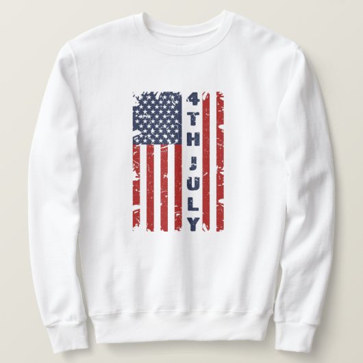 7月4日と米国国旗の破れ スウェットシャツ (デザイン正面)