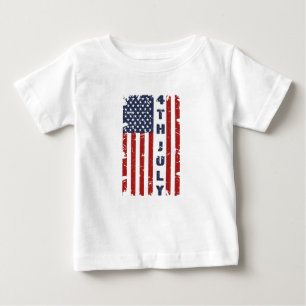 7月4日と米国国旗の破れ ベビーTシャツ