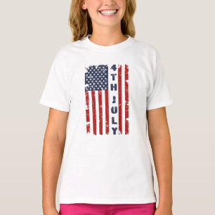 7月4日と米国国旗の破れ Tシャツ
