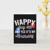 7月4日とYes私の誕生日独立記念日 カード (黄色い花)