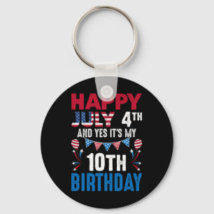 7月4日とYes私の10誕生日アメリカンPa キーホルダー