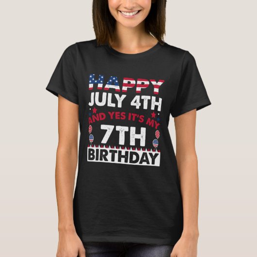 7月4日とYes私の7誕生日独立 Tシャツ (正面)