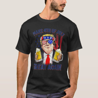 7月4日に再びトランプ素晴らしメンズおもしろいドリンク Tシャツ
