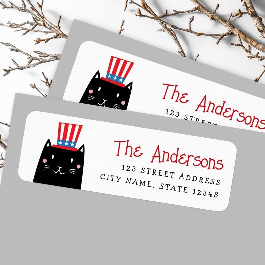 7月4日に愛国的な帽子をかぶった猫 ラベル