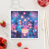 7月4日に花火を上げる子どもたち スタンダードランチョンナプキン (インサイチュ)