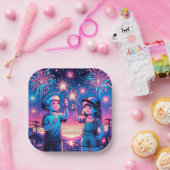 7月4日に花火を上げる子どもたち ペーパープレート (パーティー)